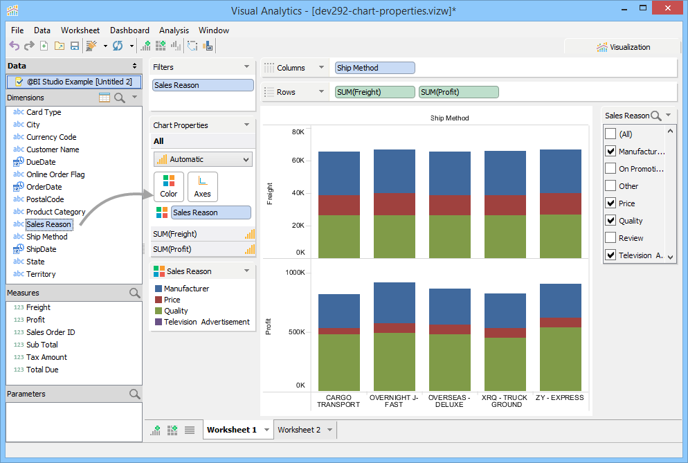 Visual Analytics - Chart Properties - Color by Sales Reason