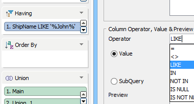 Query Builder Having Dialog