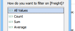 Pop-up Filters Dialog