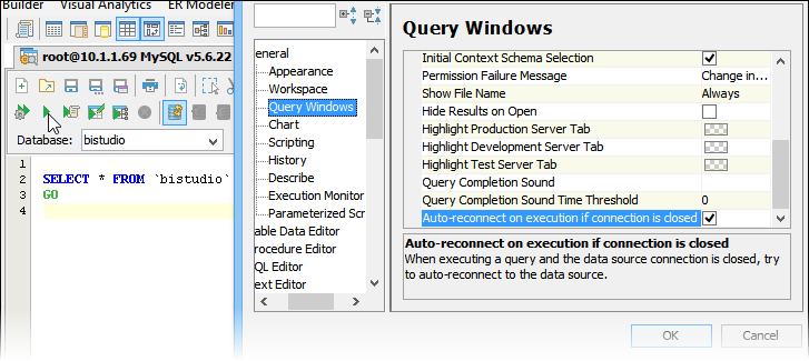 Auto-Reconnect on Query Windows Execution