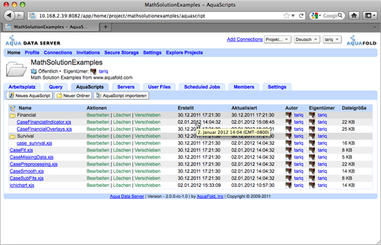 Aqua Data Server - User - German Local Time and Date