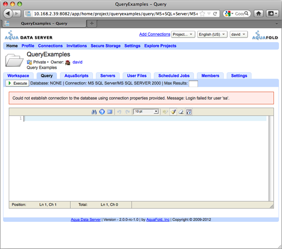 Aqua Data Server - Query - Connection Warning