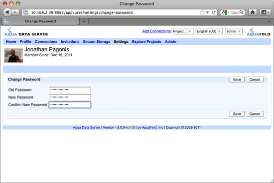 Aqua Data Server - Administrator Changing Password