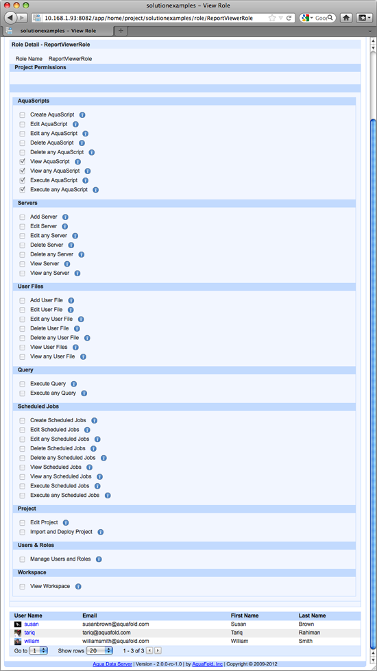 Aqua Data Server - Project - Role Management - Role Details