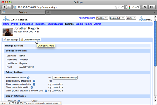 Aqua Data Server - Admin - Change Password