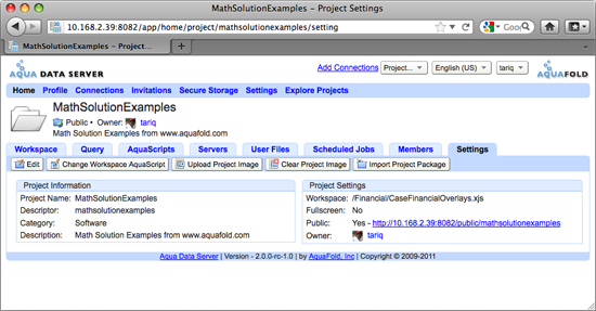 Aqua Data Server - Public Project - Settings