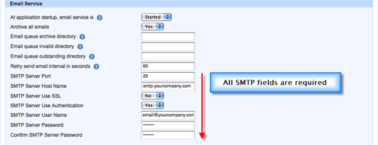 Aqua Data Server - Configuration - All SMTP fields are required