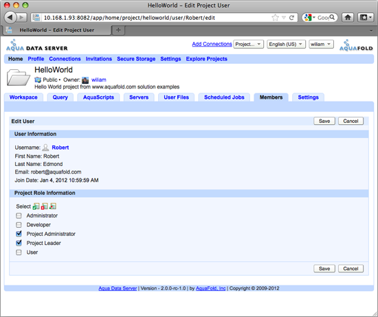 Aqua Data Server - Project - User Management - Edit User