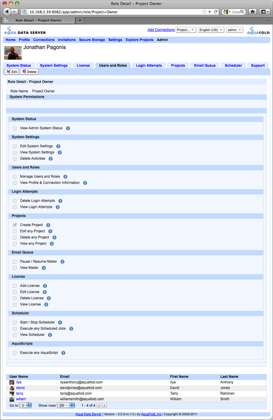 Aqua Data Server - System Users - System Roles - Role Detail