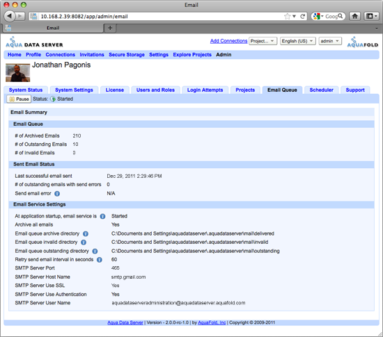 Aqua Data Server - Email Queue Status