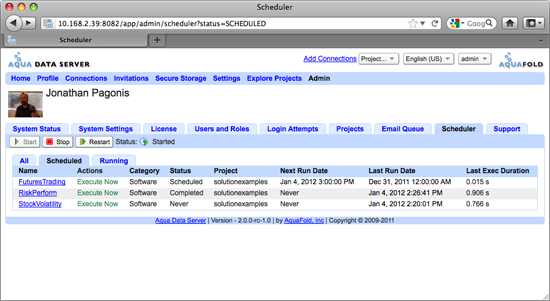 Aqua Data Server - System Administrator - Scheduler - Scheduled Jobs tab