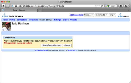 Aqua Data Server - User - Secure Storage - Delete