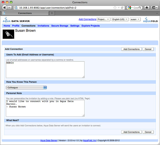 Aqua Data Server - User - Connection Invitation