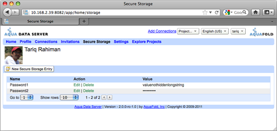 Aqua Data Server - User - Secure Storage