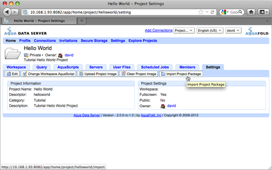 Aqua Data Server - New Project - Helloworld URL lookup