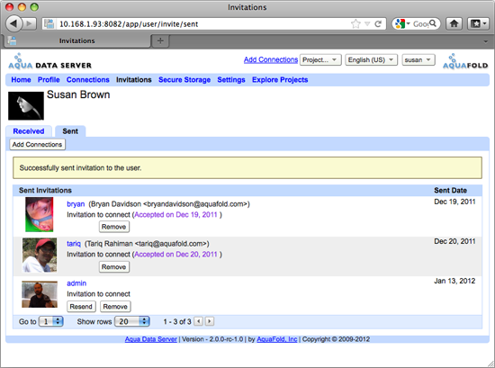 Aqua Data Server - Invitation Sent
