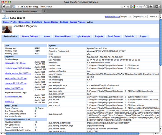 Aqua Data Server - System Status