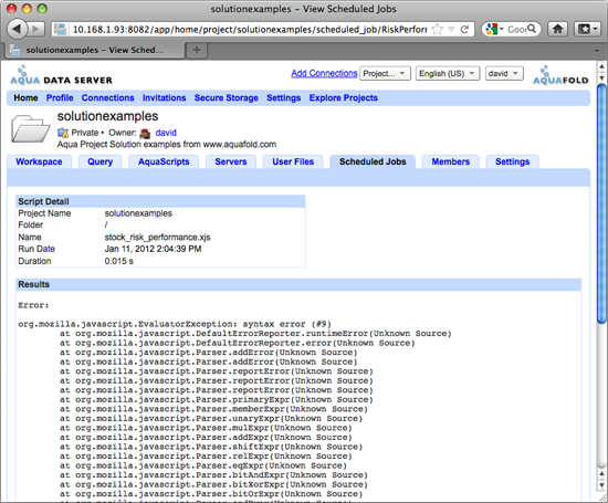 Aqua Data Server - Project - Scheduled Job - Detail - Failed - Results