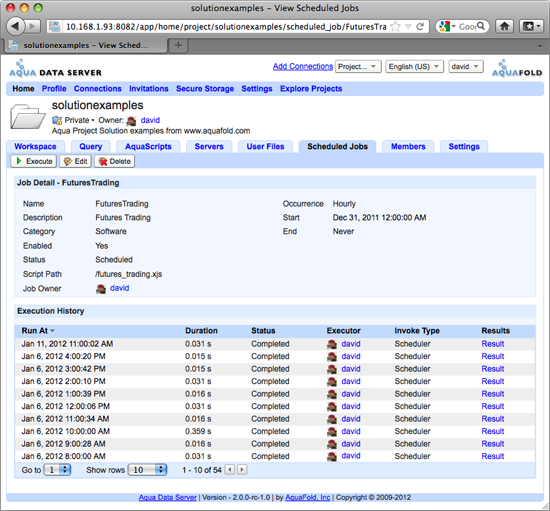 Aqua Data Server - Project - Scheduled Job - Success