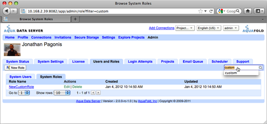 Aqua Data Server - System Users - Search System Roles