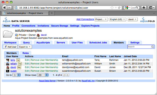 Aqua Data Server - Project - User Management