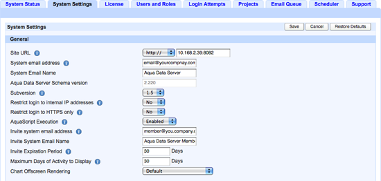 Aqua Data Server - System Settings - General