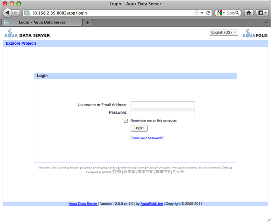 Aqua Data Server - Login