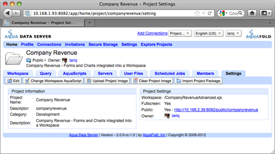 Aqua Data Server - Project - Settings