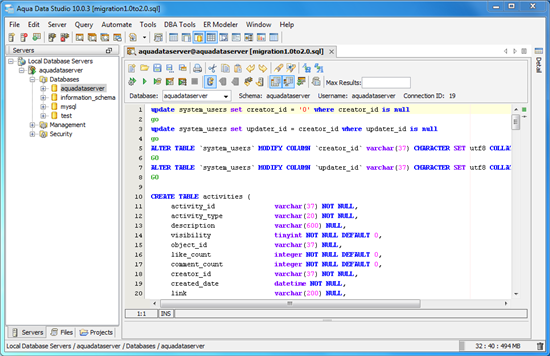 Aqua Data Server v2.0 - Migration Script - Executing in Aqua Data Studio