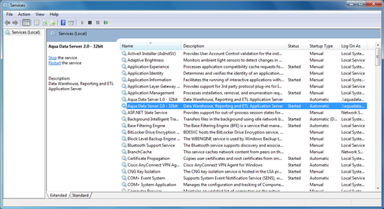 Aqua Data Server v2.0 - Service Started and Aqua Data Server v1.0 Service Stopped