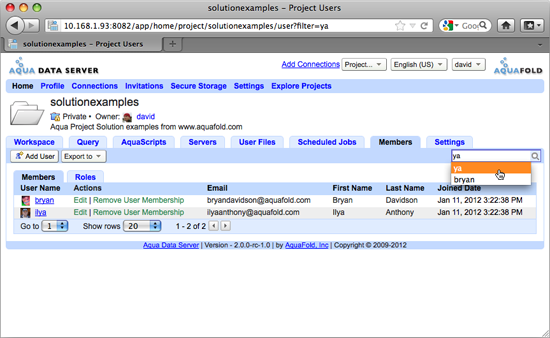 Aqua Data Server - Project - Users Management - Search Users