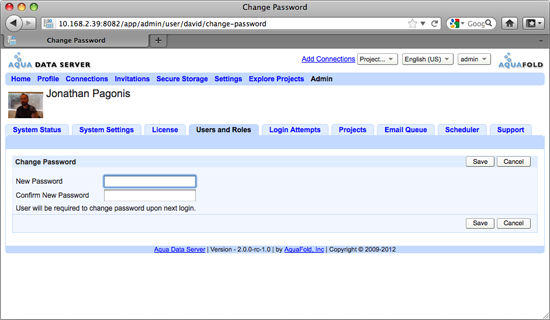 Aqua Data Server - System Users - Change Password