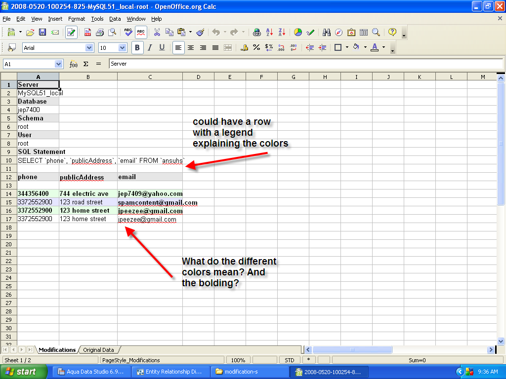 #1537: Modification Log - excel spreadsheet needs a legend or key explaining the coloring | Aqua