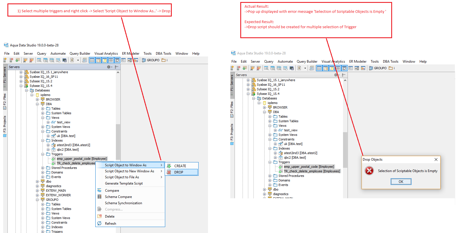 #15409: Fails to generate Drop script for multiple Triggers | Aqua Data ...