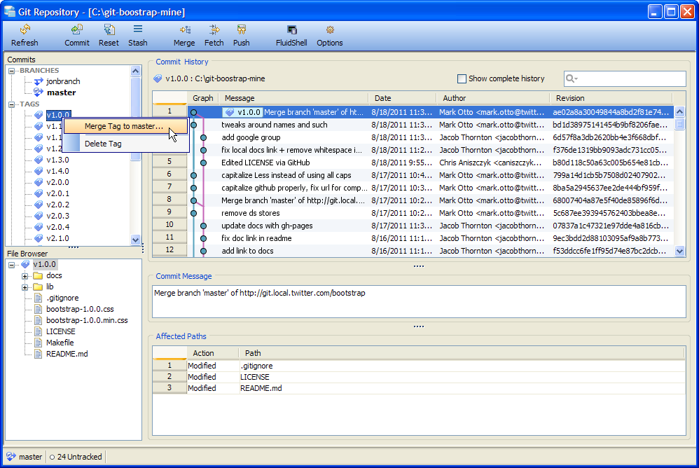 Git Client Tag Menu