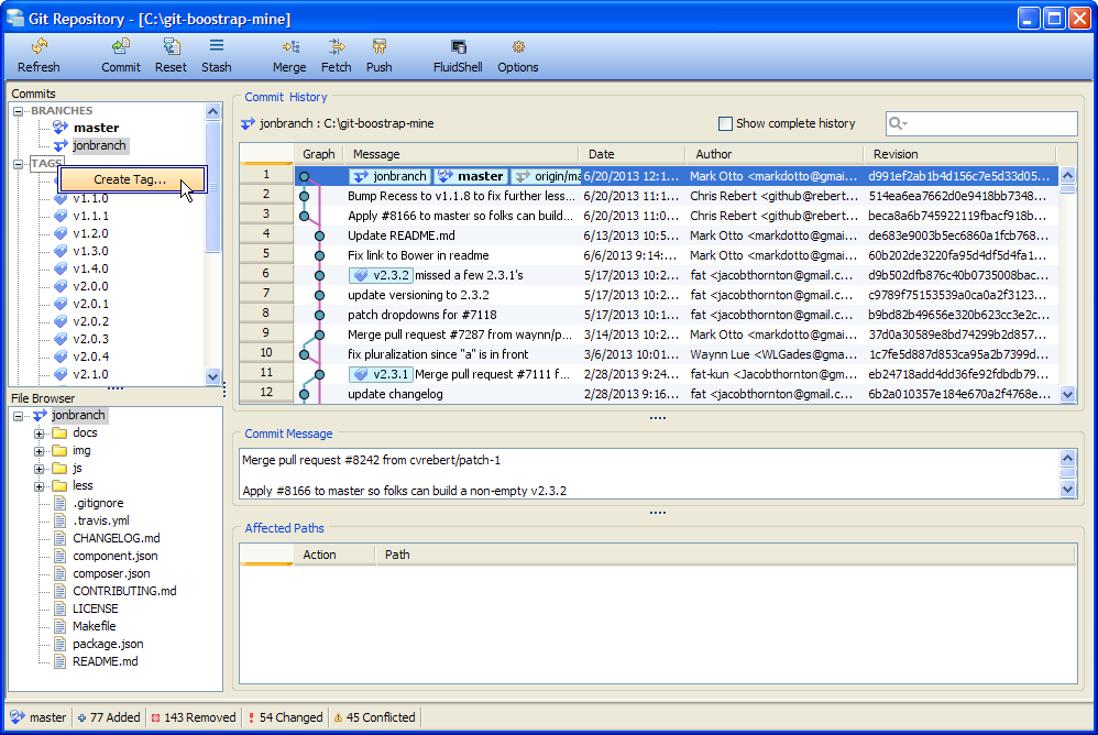 Git Client Tags Menu