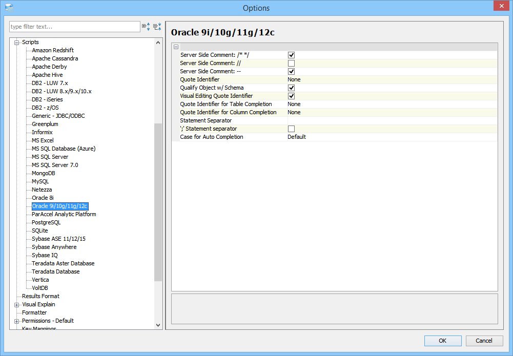 Scripts Options - Oracle 9i/10g/11g