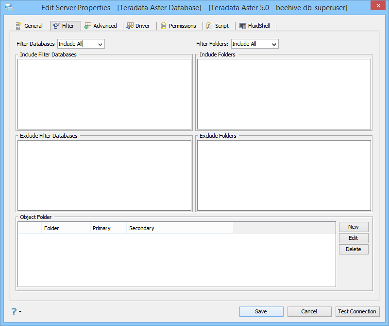 Teradata Aster Database Registration Filter