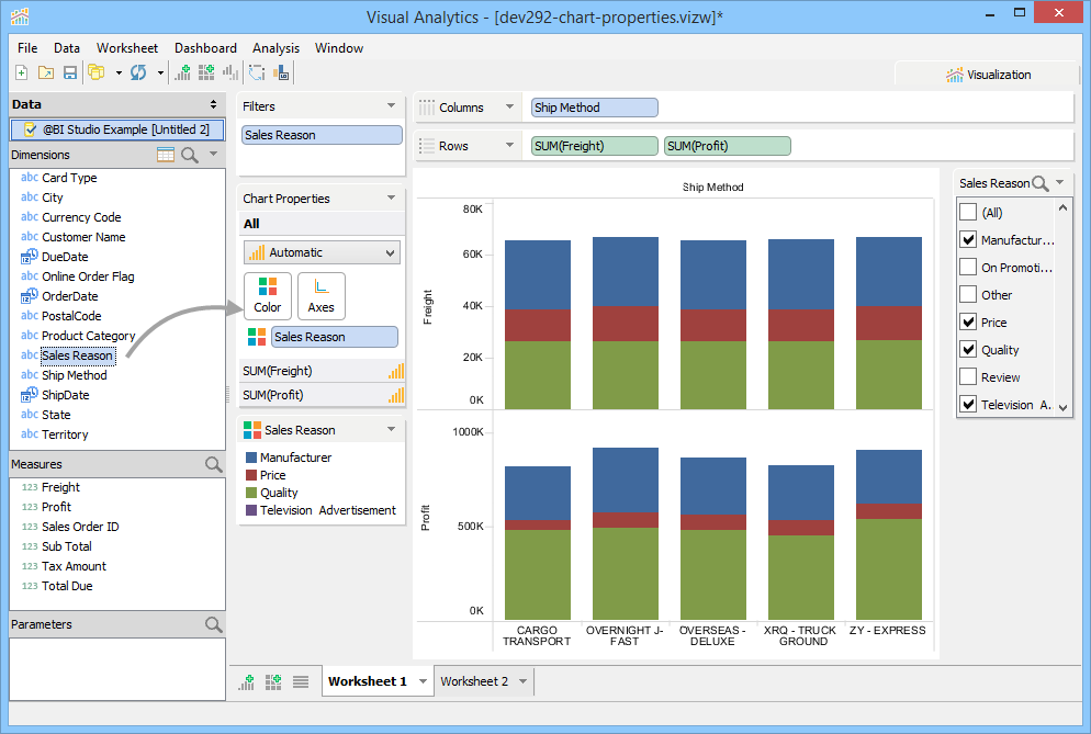 Visual Analytics - Chart Properties - Color by Sales Reason