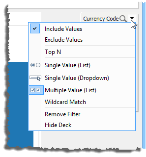 Visual Analytics - Dimension - Filter Selection Options