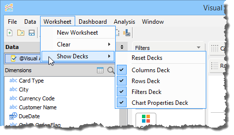 Visual Analytics - Worksheet Menu - Show Hide Workspace Elements