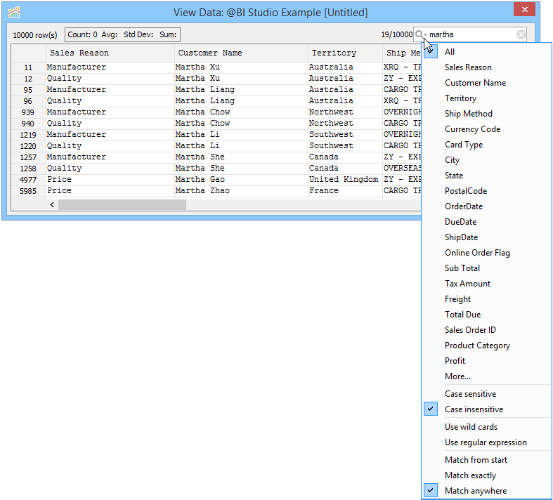 Visual Analytics - View Data - Quick Filter Options