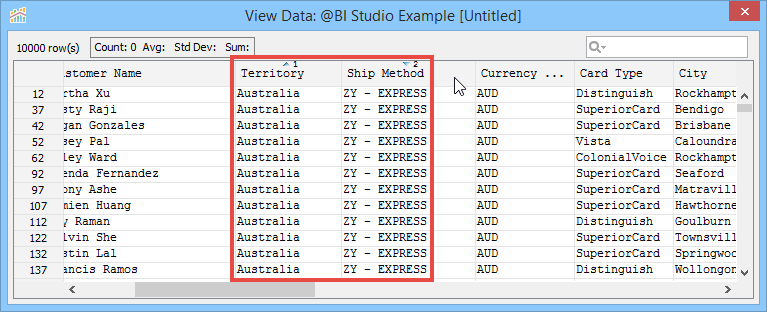 Visual Analytics - View Data - Multi-Column Sorting
