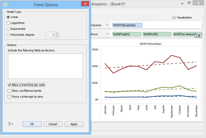 Visual Analytics - Show Trend Line Per Color