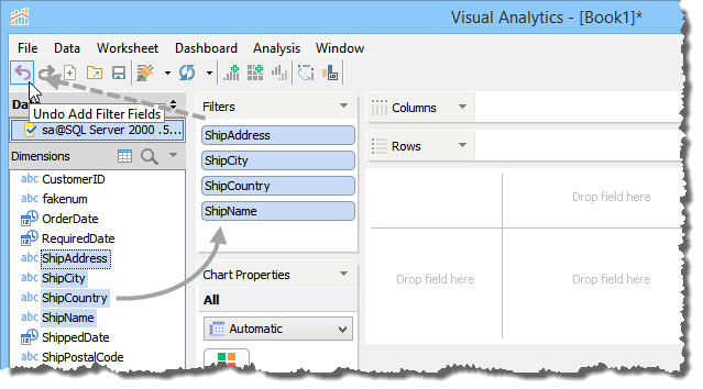 Visual Analytics - Undo - Multiple Fields Dragged to Filters