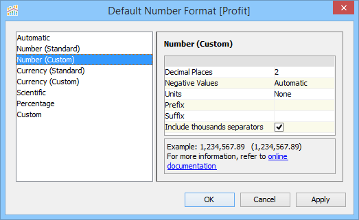 Visual Analytics - Data Format Dialog