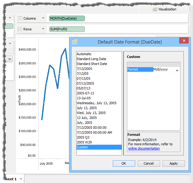 Visual Analytics - Date Format Dialog