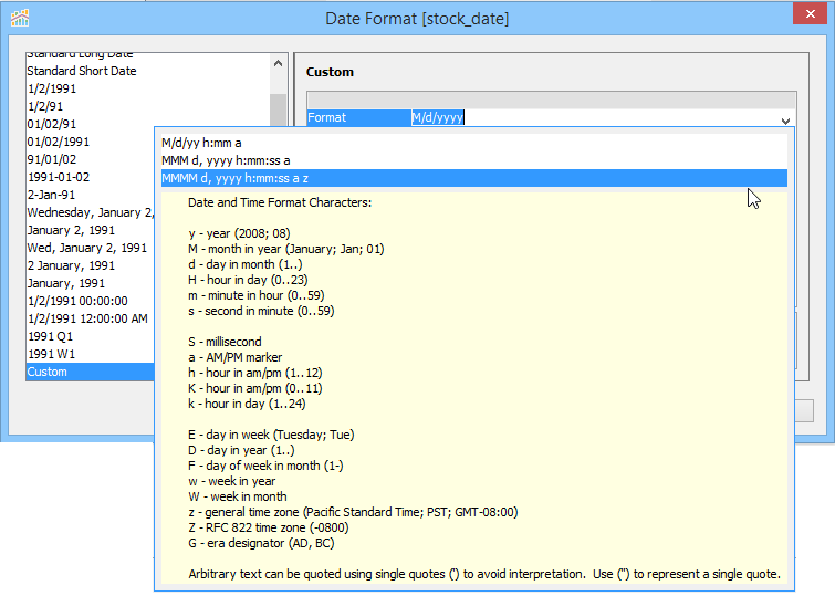 Visual Analytics - Date Format - Custom Format Dialog