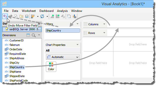 Visual Analytics - Undo - Move Field from Columns to Filters Deck