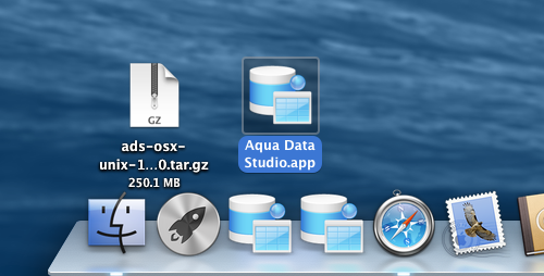 Notice that there are two installations of Aqua Data Studio in the Dock in the screenshot below. This illustrates how it is possible to have a current version and an older version installed. The two cannot be run simulataneously.